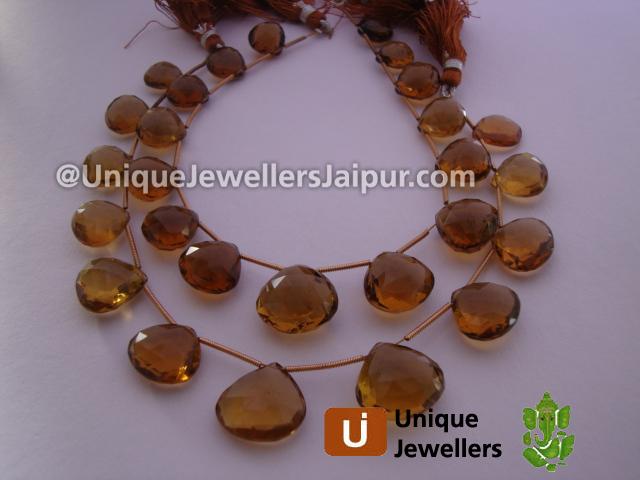 Cognac Quartz Faceted Heart Beads